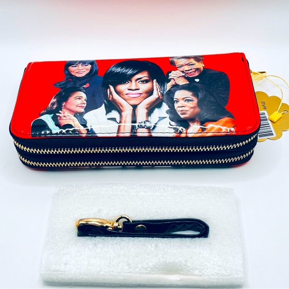 Michelle Obama and African American Legends Red Wrap Wallet/Wristlet NWT - Picture 3 of 7